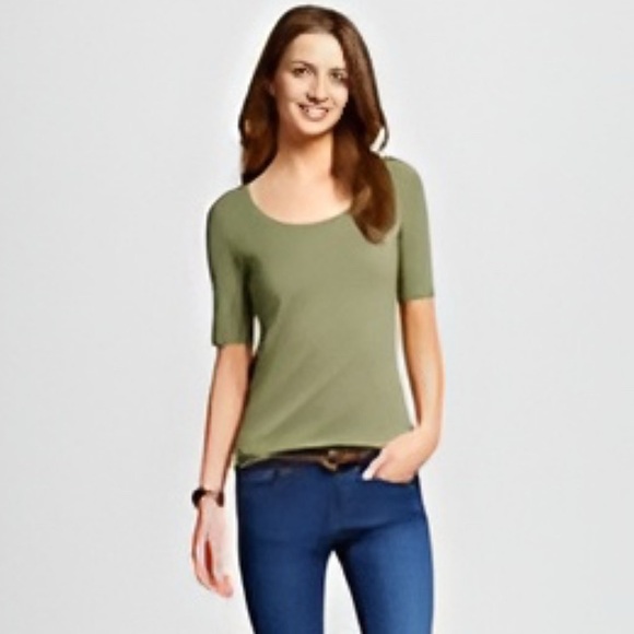 Merona™ Women's Elbow Scoop Tee Top Healthy Green Large - Picture 1 of 9